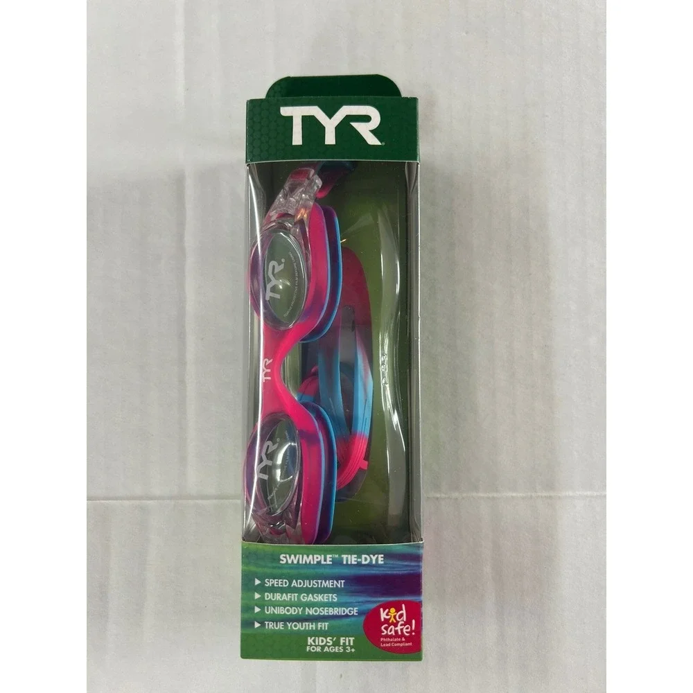 SWIM GOGGLES POOL TYR SWIMPLE TIE DYE BLUE PINK GOGGLES KIDS AGES 3 PLUS BxPP